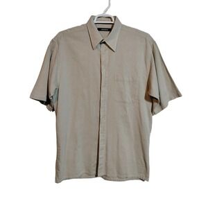Bachrach beige button front short sleeve shirt men size Large Tall 100% Cotton